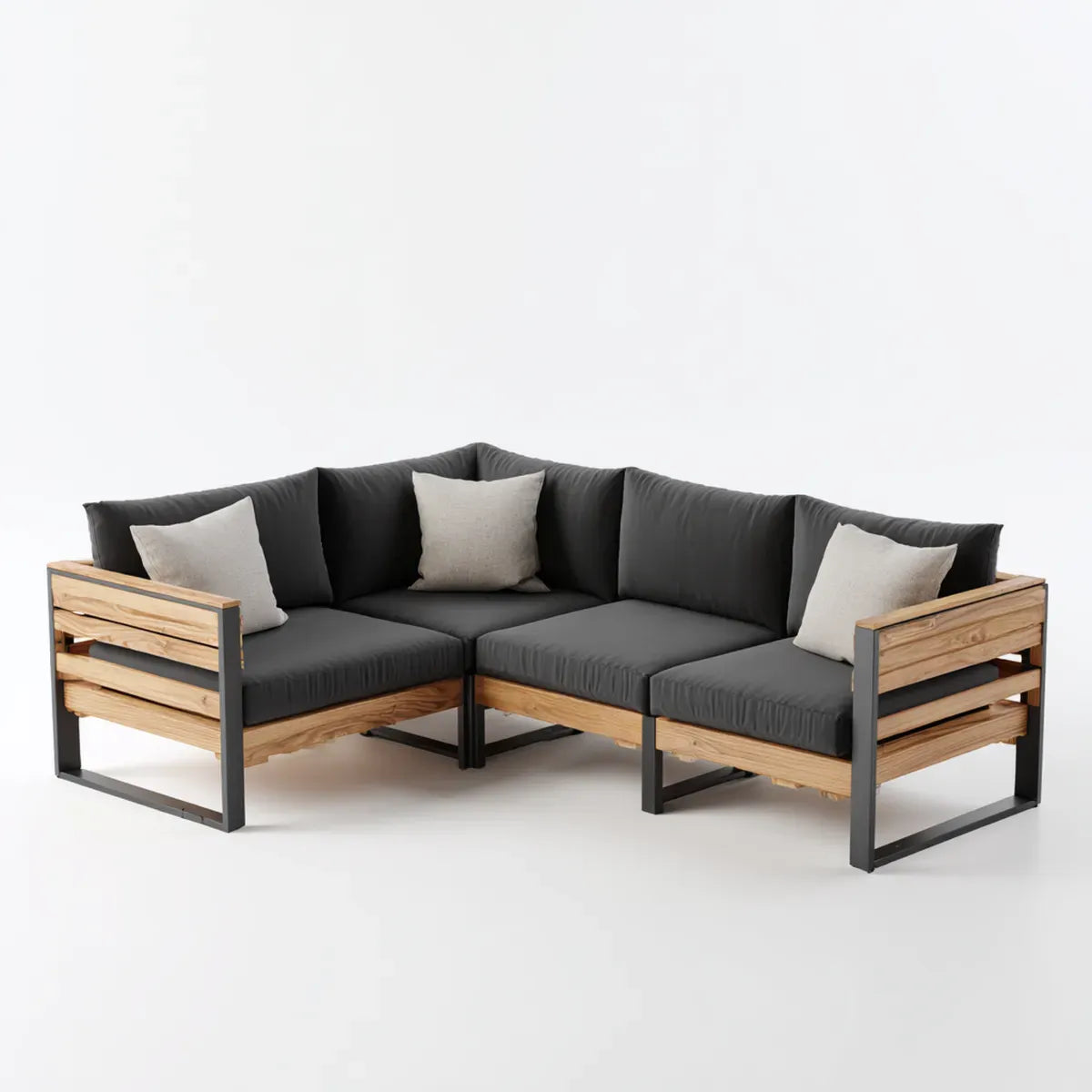 Sofa ogrodowa, Taras narożna sofa 2-część antracyt 210 x 210 cm z akacją drewna i rama stalowa kształt litery L