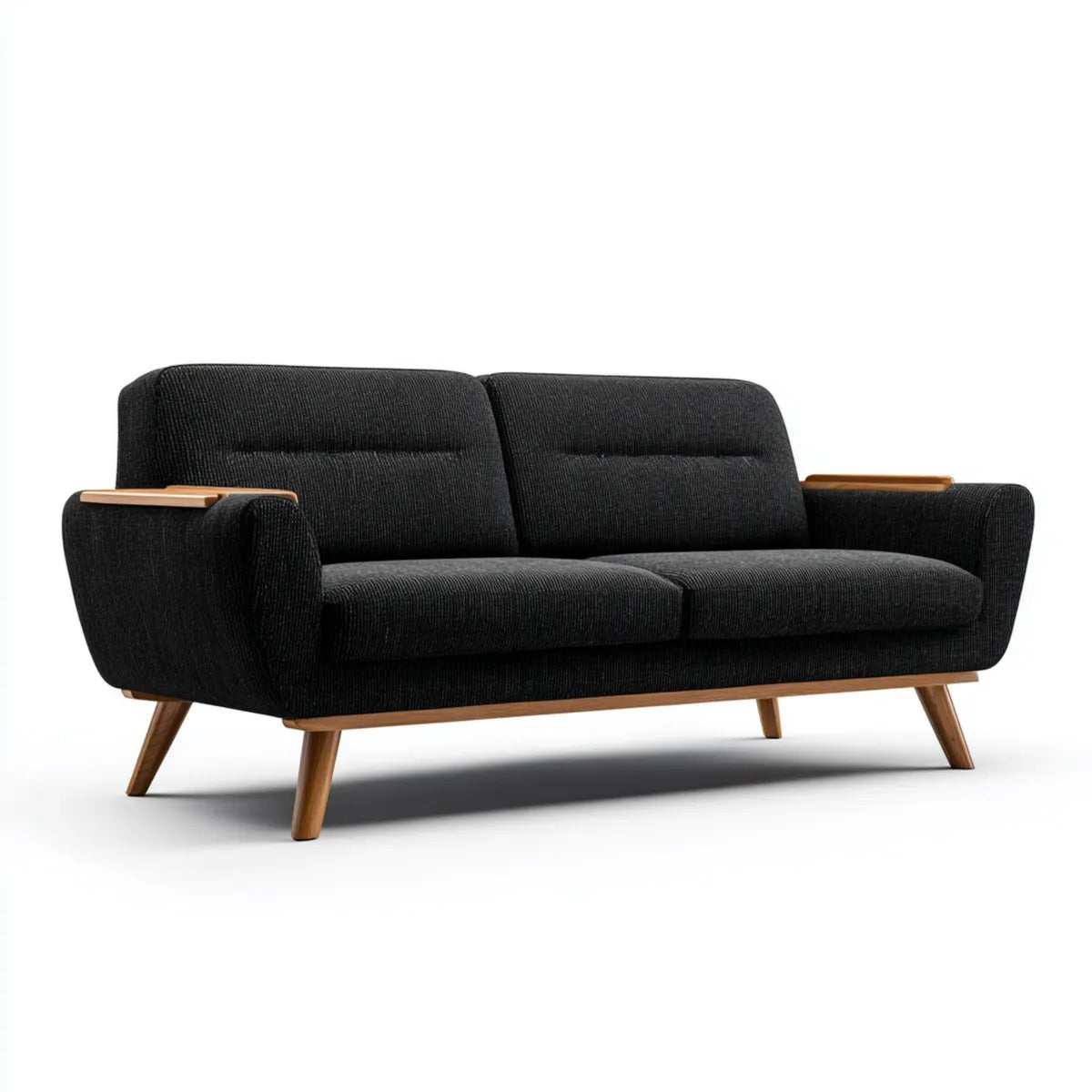 Sofa 2 czarna, aksamitna, zbetonowana kanapa z litymi nóżkami z drewna 160 x 80 x 85 cm prostokątna