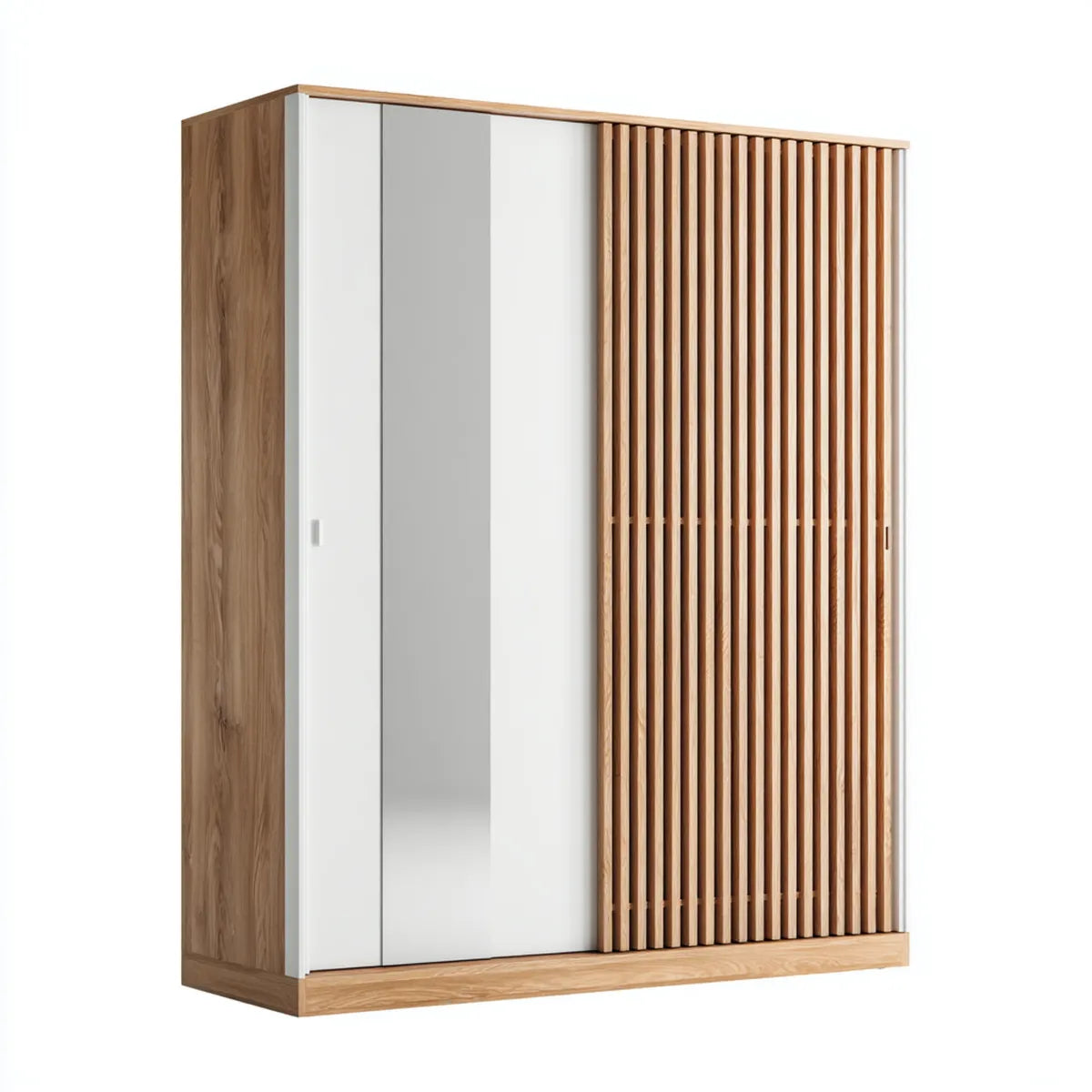 Szafa sypialna z 3 drzwiami przesuwanymi biały i dąb z lustrem 200 x 60 x 220 cm prostokątne panele cząsteczkowe
