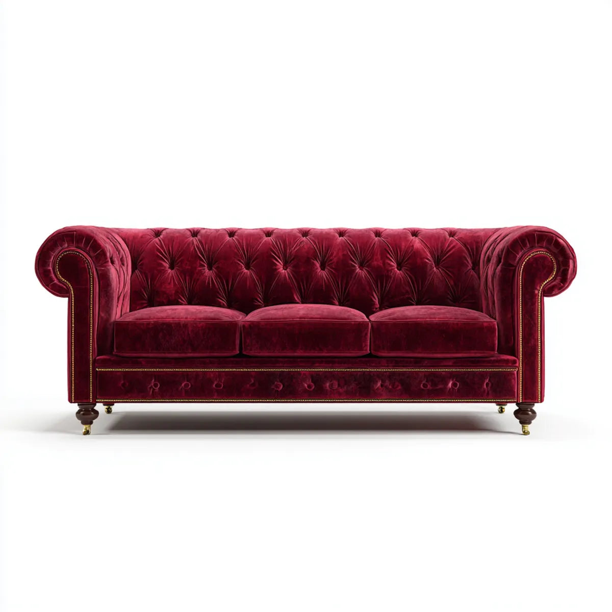 Sofa, Chesterfield burgundia sofa 220 x 95 x 80 cm w prostokątnym poliestrowym aksamicie