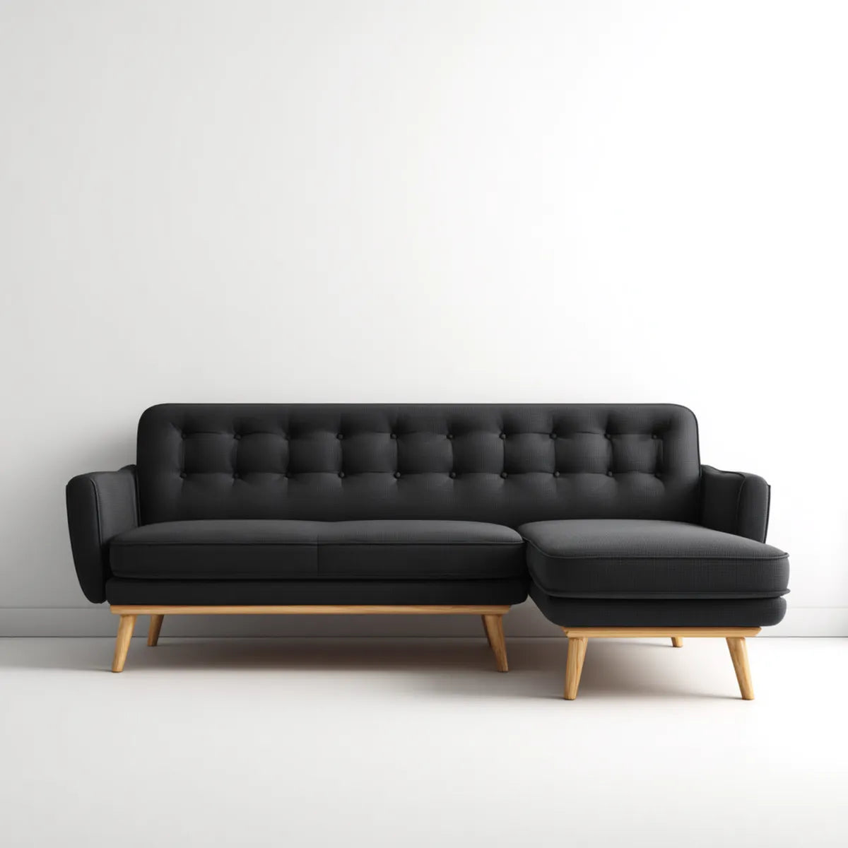 Sofa, Kanapa narożna 3 czarne siedzenia z krzesełkiem w kształcie poliestru 230 x 150 x 85 cm