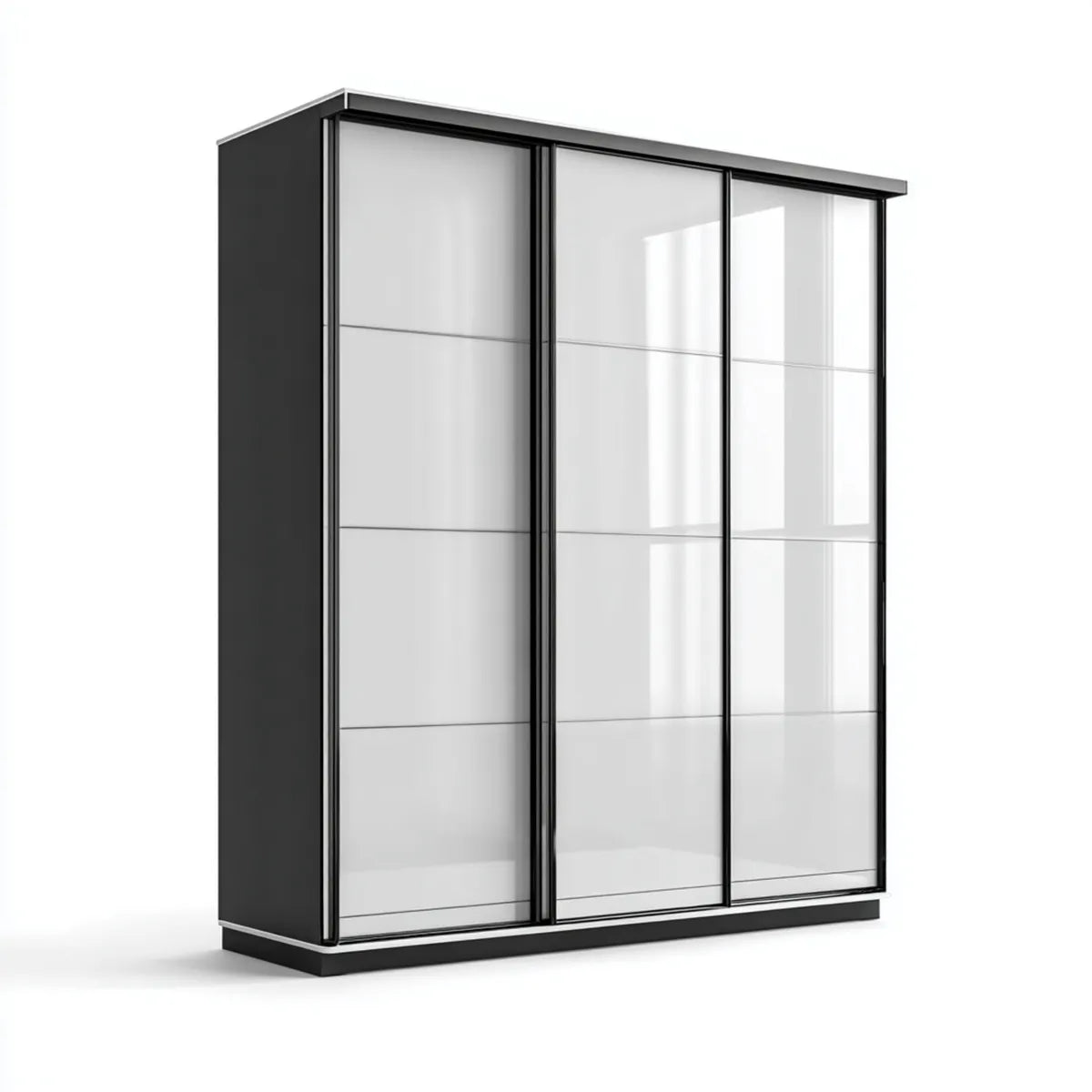 Szafa przesuwana 3 drzwi czarne i szare lustro 200 x 60 x 200 cm prostokątne panele cząstkowe