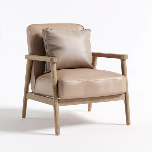 Fotel, Beżowy fotel wypoczynkowy 72 x 78 x 82 cm w PU i dąb stały z poduszką prostokątną