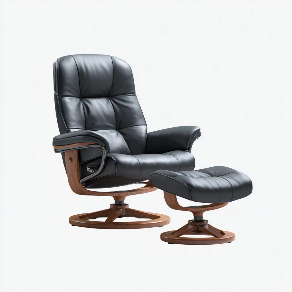 Fotel, Relaks obrotowe fotel z podnóżkiem ze skóry syntetycznej PU i wykończenie z drewna orzecha włoskiego 82 x 82 x 102 cm