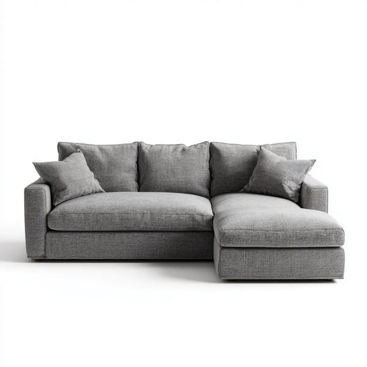 Sofa, Kanapa narożna z szarym zwrotnikiem o kształcie L, 250 cm