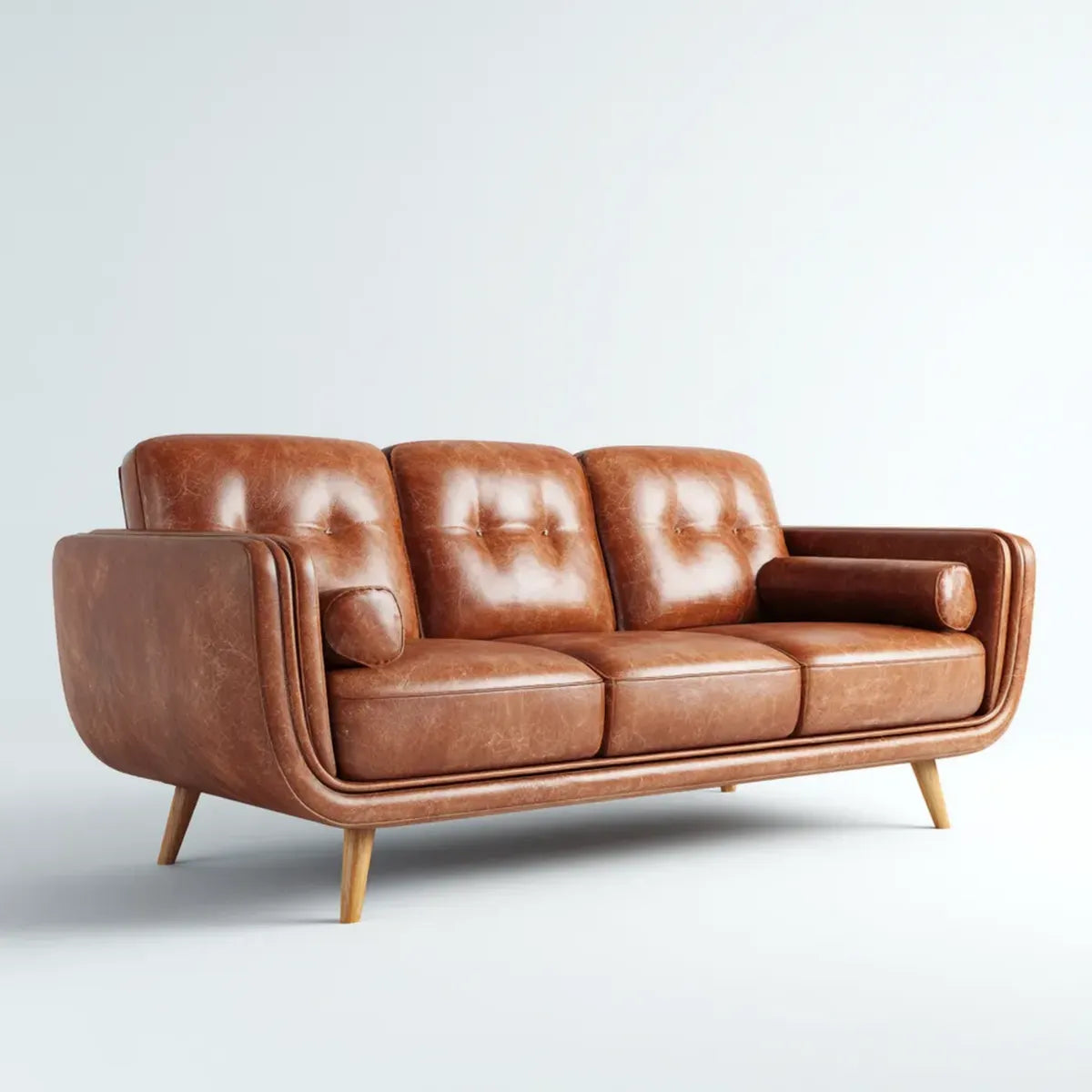 Sofa, 3-osobowy Sofa Brązowy 210 x 88 x 86 cm ze sztuczną pokrywą ze skóry PU i gumowymi nóżkami z drewna