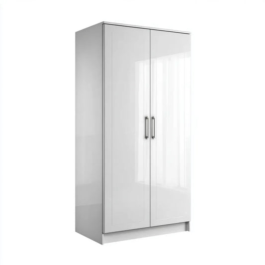 Szafa sypialna 2 drzwi białe 80 x 52 x 180 cm w prostokątnych panelach MDF