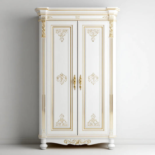 Szafa 2-drzwiowa białe i złote prostokątne MDF 110 x 55 x 210 cm