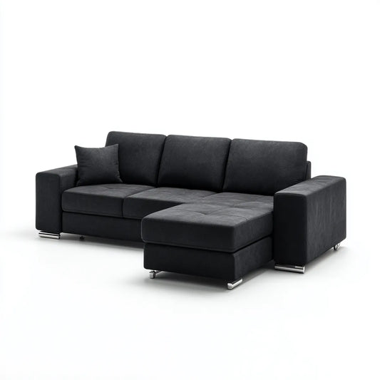 Sofa, narożna sofa 4 czarne miejsca w mikrofibry poliester L z krzesełkiem longue prawo 270 x 165 x 85 cm