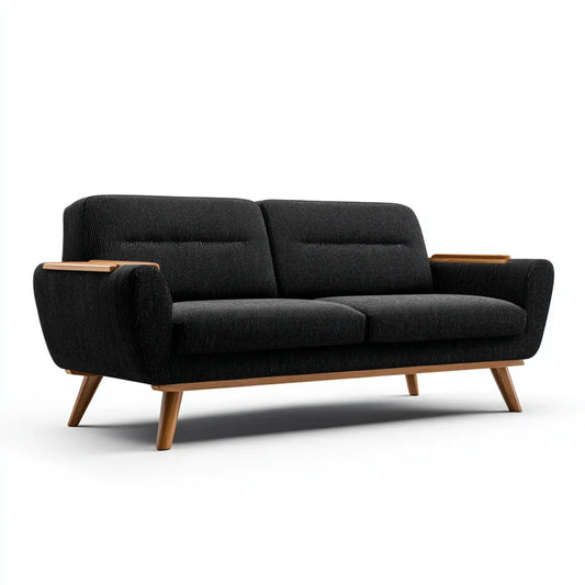 Sofa 2 czarna, aksamitna, zbetonowana kanapa z litymi nóżkami z drewna 160 x 80 x 85 cm prostokątna