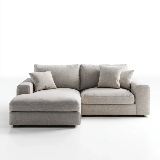 Sofa, Kanapa narożna z krzesełkiem z lewym, szarym gołębim poliestrem 250 x 160 x 85 cm