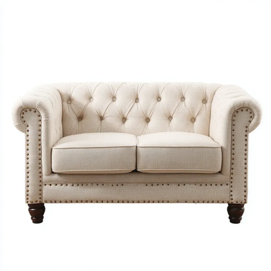 Sofa 2 miejsca Chesterfield beige 165 x 90 x 75 cm w prostokątnym kształcie poliestru