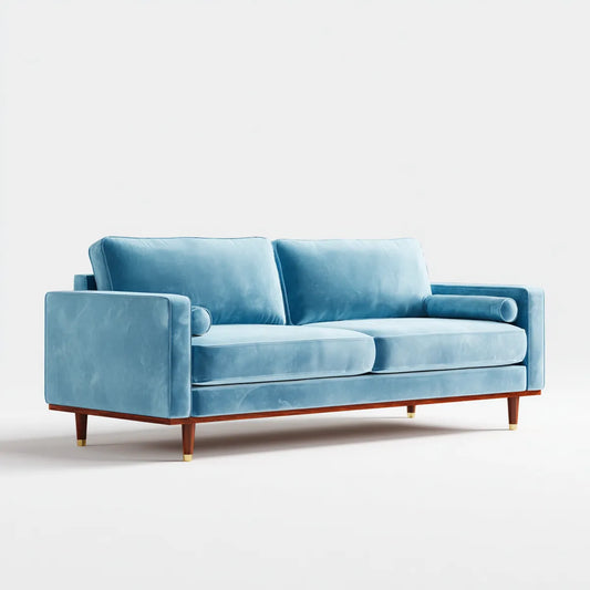 Sofa 3 miejsca niebieski 210 x 90 x 85 cm w prostokątnym poliestrowym aksamicie