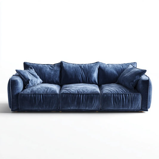 Sofa 3 miejsca granatowy 220 x 95 x 85 cm w prostokątnym poliestrowym aksamicie