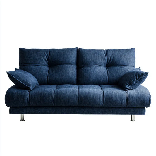 Sofa, 3-fotelik niebieska, aksamitna sofa w poliestrowej żebrze 190 x 90 x 85 cm prostokątna