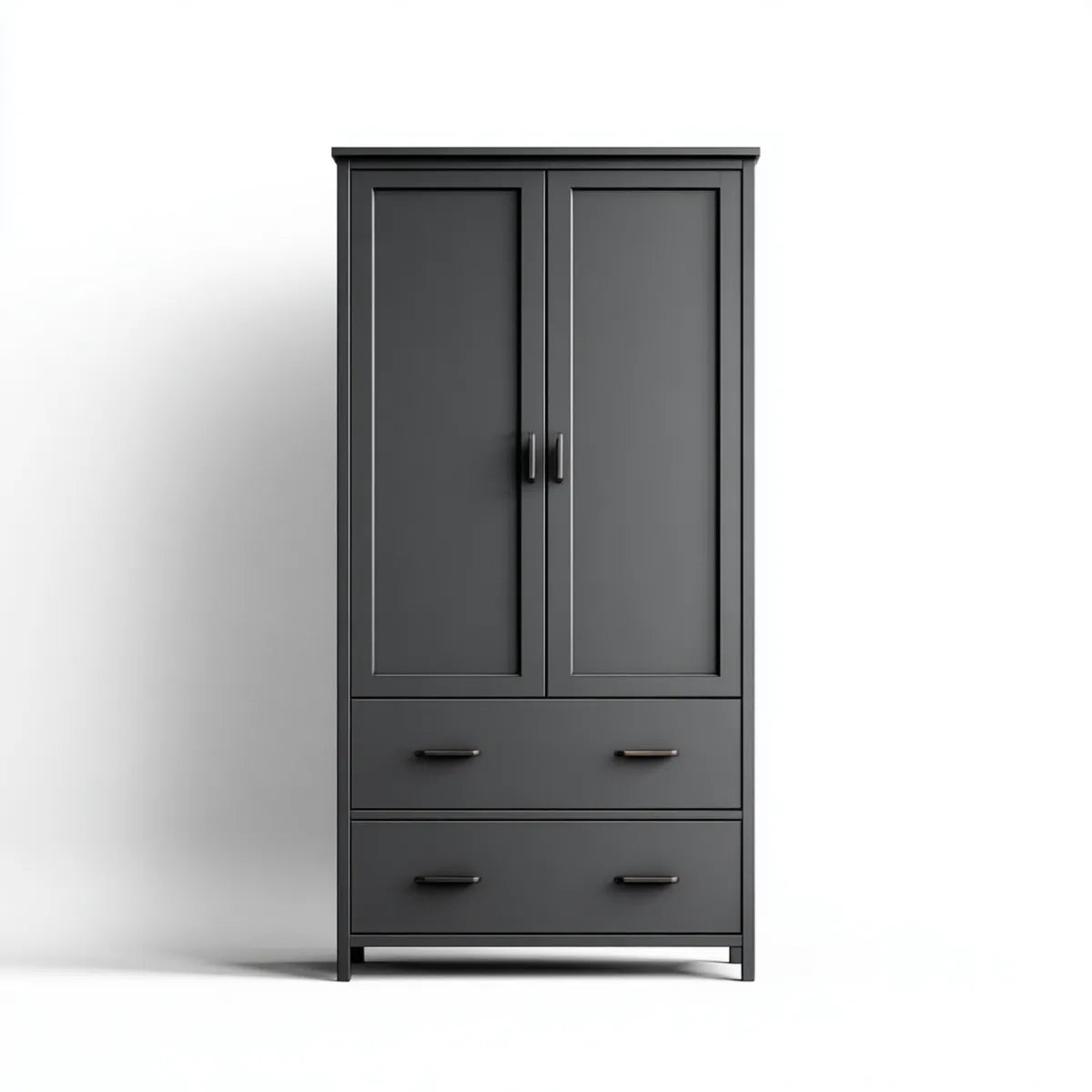 Szafa, Szafka sypialna 2 drzwi 2 szuflady czarne 90 x 50 x 180 cm w prostokątnych panelach MDF