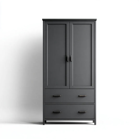 Szafa, Szafka sypialna 2 drzwi 2 szuflady czarne 90 x 50 x 180 cm w prostokątnych panelach MDF