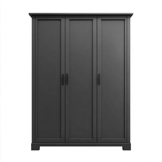 Szafa, Szafka sypialna 3 drzwi czarne 150 x 60 x 200 cm w prostokątnych panelach MDF
