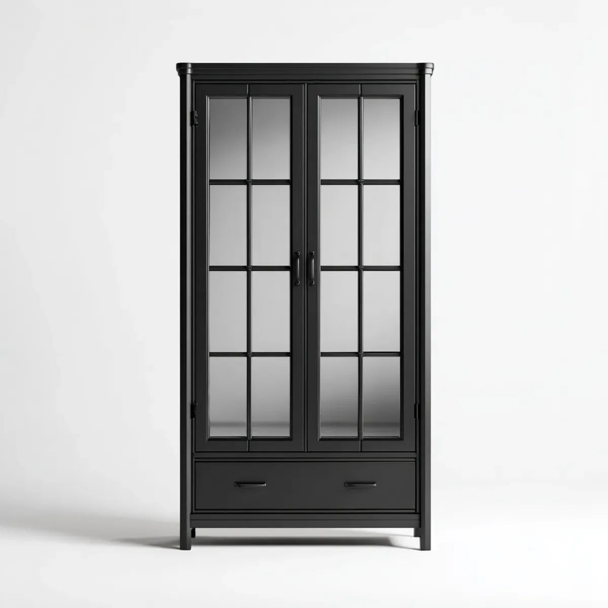 Szafa sypialna 2 drzwi czarne lustro z szufladą 100 x 50 x 200 cm prostokątna MDF