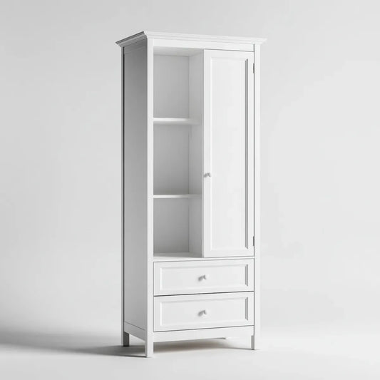 Szafa, Biała szafka z 1 drzwiami 2 szuflady i półki w MDF 80 x 45 x 190 cm prostokątne