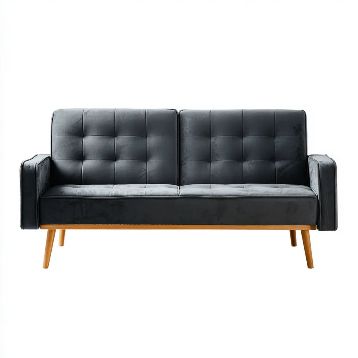 Sofa, 3 ciemnoszara poliestrowa aksamitna sofa z litymi nogami z hevea drewna prostokątna kształt 180 x 81 x 83 cm