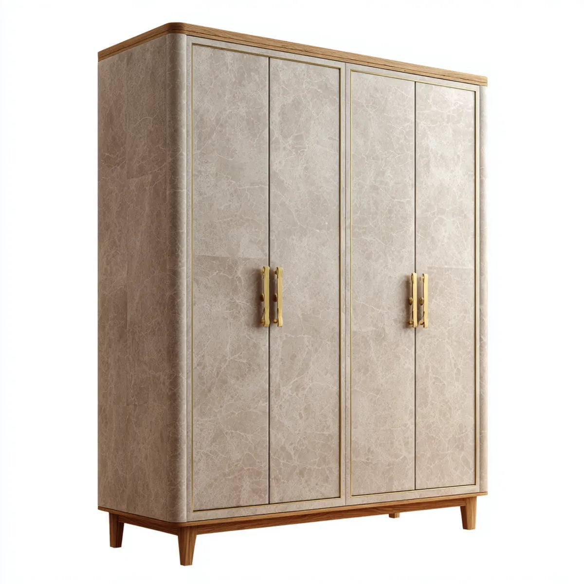 Szafa, Szafka sypialna 4 drzwi beżowy marmur efekt 160 x 60 x 200 cm prostokątna MDF