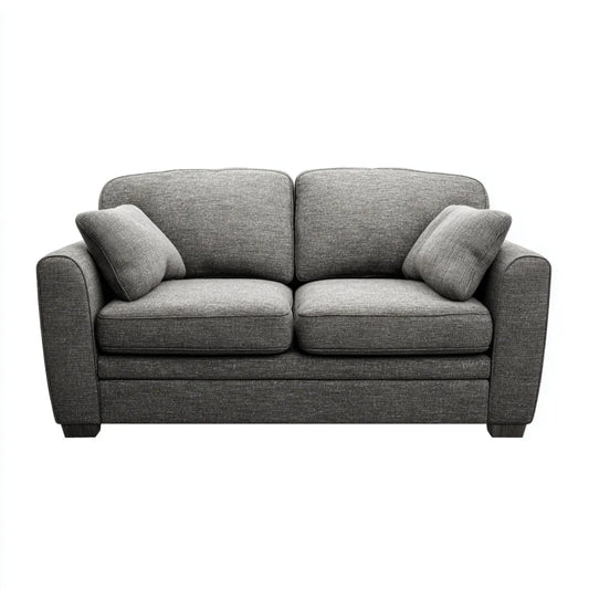 Sofa, Szara sofa poliestrowa z poduszkami 160 x 85 x 88 cm