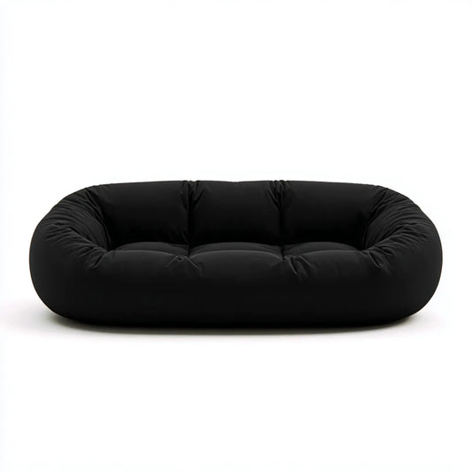 Sofa 3 fotele czarne 220 x 100 x 70 cm w poliestrowym i poliuretanowym kształcie zaokrąglonym