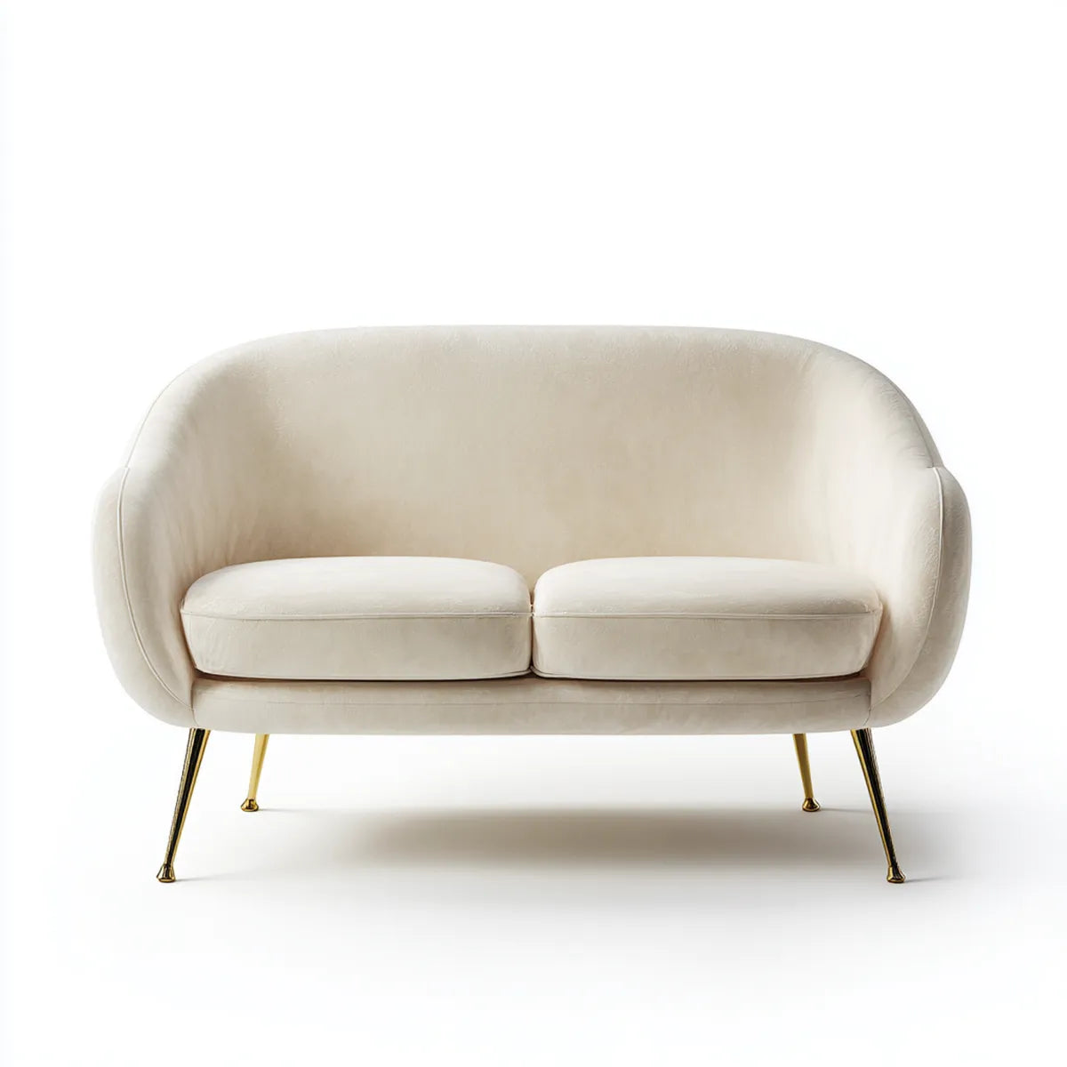 Sofa 2 fotele z kości słoniowej 150 x 80 x 75 cm w aksamicie poliestrowym z zakrzywionym oparciem