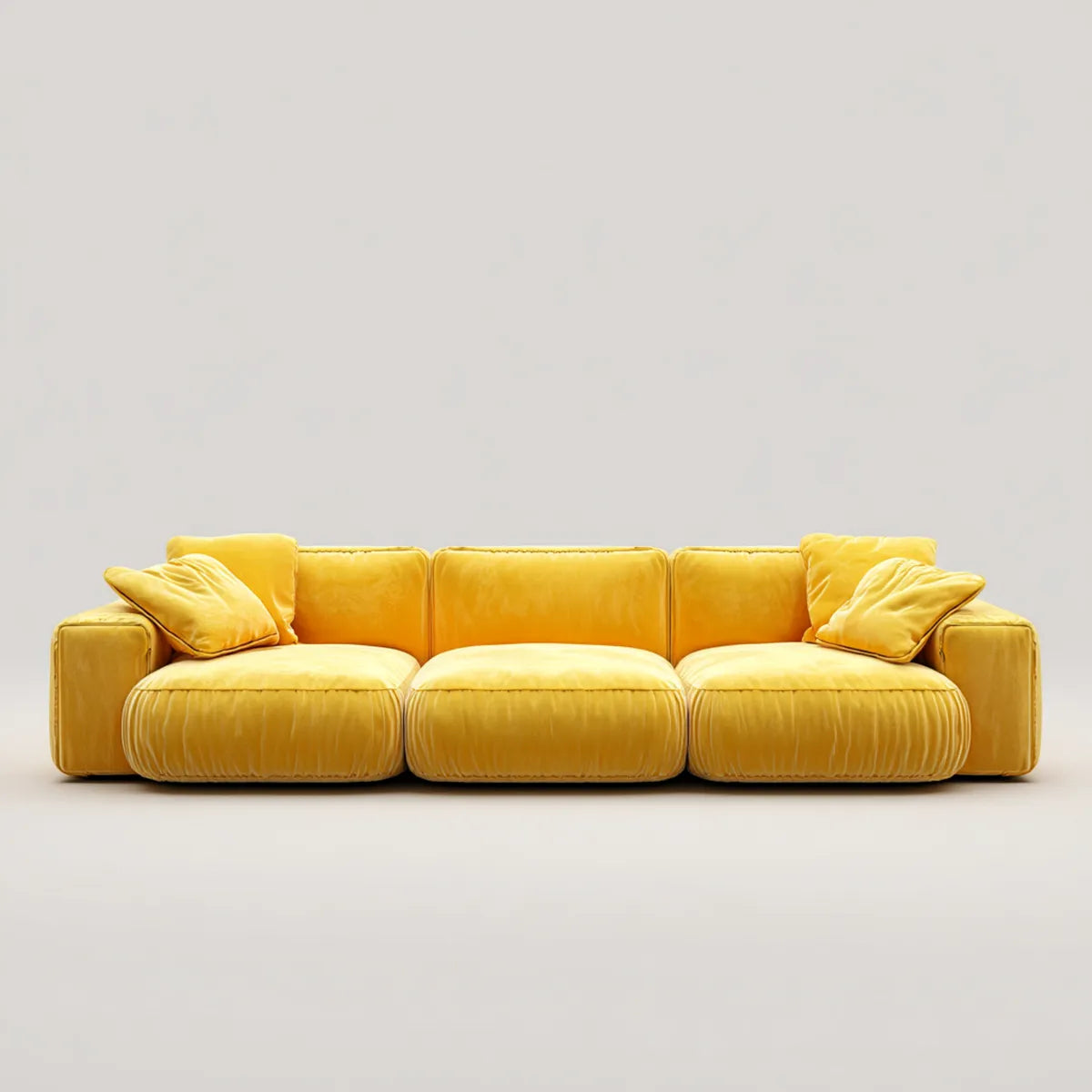 Sofa 3 żółte miejsca 220 x 95 x 85 cm w aksamicie poliestrowym o prostokątnym kształcie