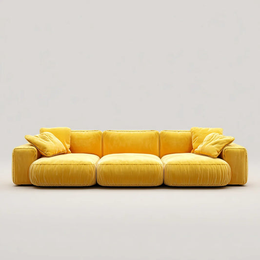 Sofa 3 żółte miejsca 220 x 95 x 85 cm w aksamicie poliestrowym o prostokątnym kształcie