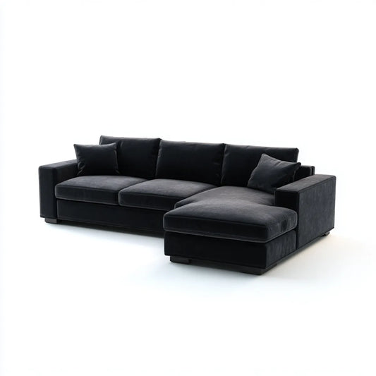 Sofa, Kącik sofa z krzesełkiem z czarnym prawym 4 miejsca w aksamitnym kształcie poliestru 280 x 170 x 85 cm