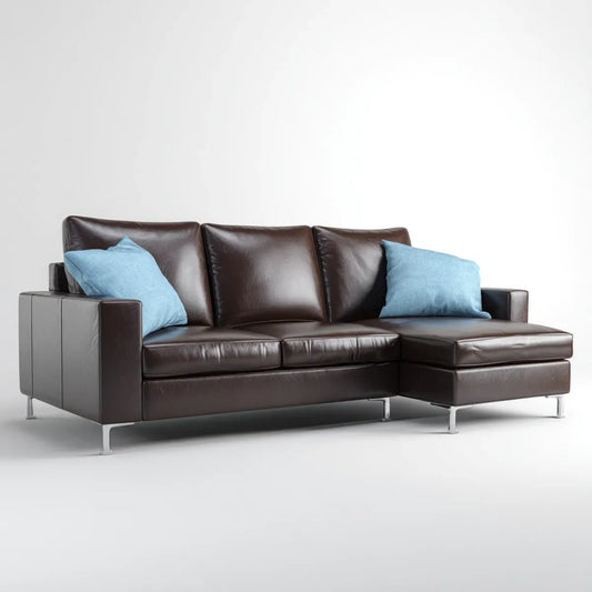 Sofa, Kanapa narożna z krzesełkiem z prawej brązowej, 250 x 160 x 85 cm w poliuretanie L