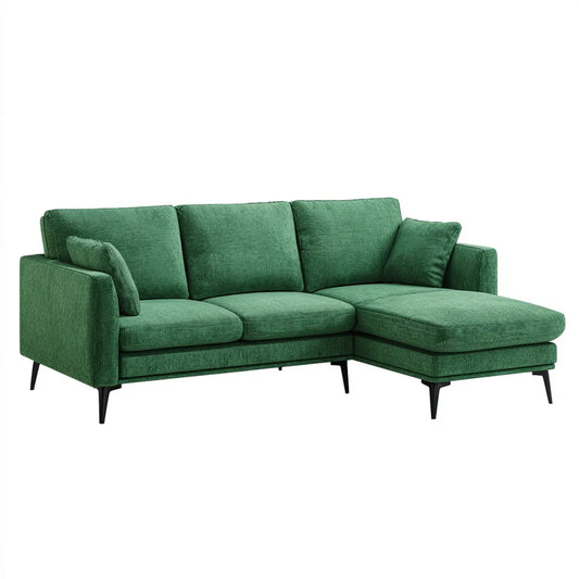 Sofa, Kanapa narożna z krzesełkiem z prawym zielonym aksamitem na żeberka poliestrowe 250 x 160 x 85 cm