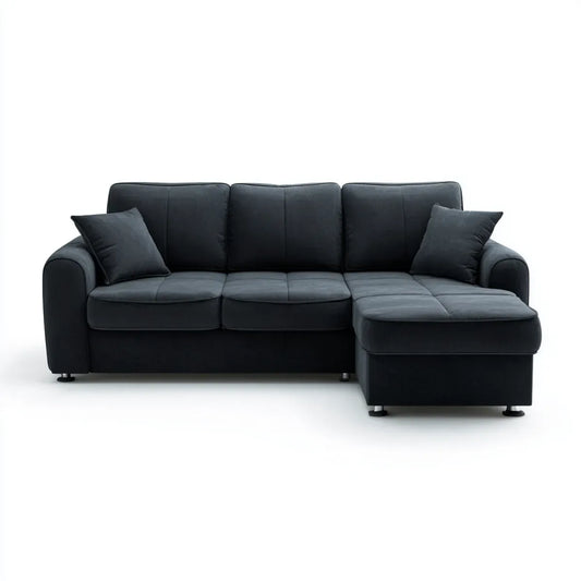 Sofa, Kanapa narożna 3 czarne miejsca 250 x 160 x 88 cm w poliestrze z siekierą z prawej