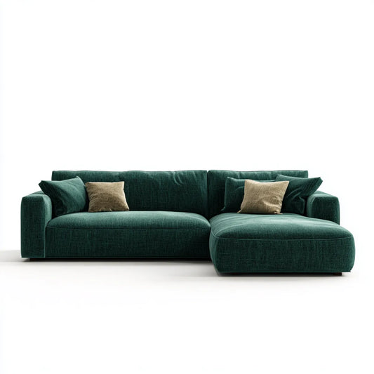 Sofa, Kanapa narożna z krzesełkiem z prawej zielony poliester 280 x 165 x 85 cm