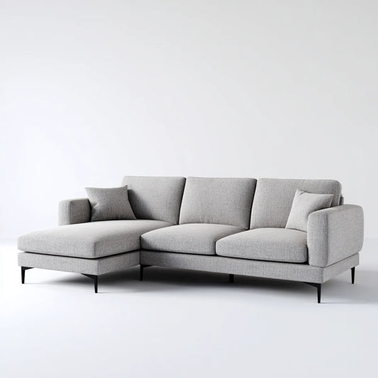 Sofa, Kanapa narożna 3 jasnoszare miejsca z krzesełkiem w lewej 240 x 160 x 85 cm w kształcie poliestru L