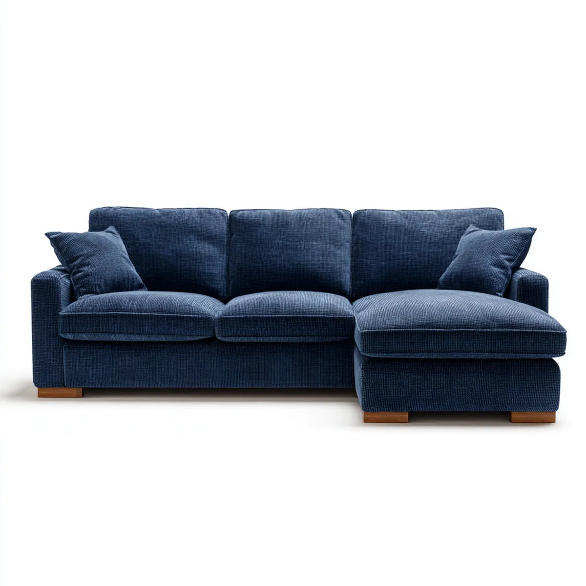 Sofa, Kanapa narożna 3 fotele z krzesełkiem z prawej granatowy poliester i litego drewna kształt 260 x 160 x 86 cm