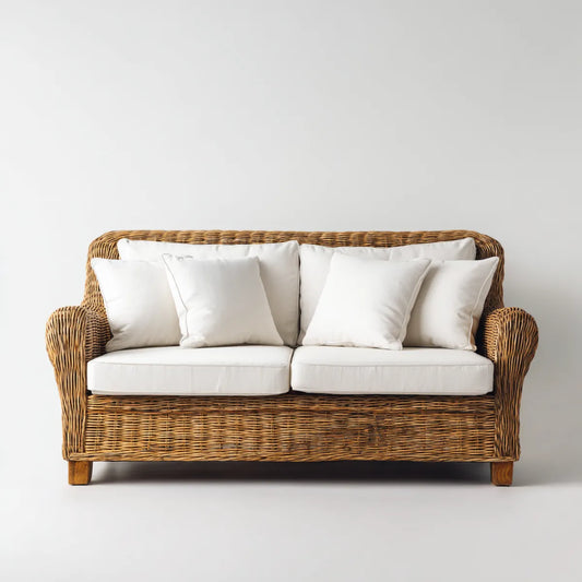 Sofa ogrodowa, 2-osobowa ogrodowa sofa naturalna brązowy biały 140 x 75 x 85 cm rattan prostokątna
