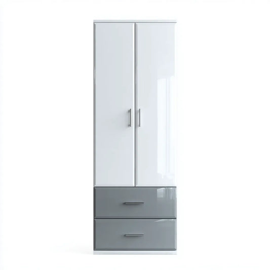 Szafa sypialna 2 drzwi 2 szuflady biały szary 80 x 50 x 180 cm prostokątne płyty MDF