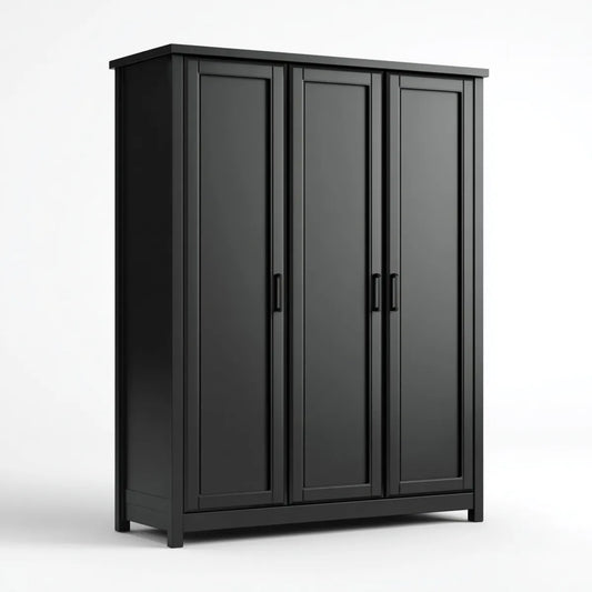 Szafa, Szafka sypialna 3 czarne drzwi huśtawki 150 x 55 x 200 cm w płycie wiórowej i prostokątnym MDF