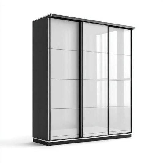 Szafa przesuwana 3 drzwi czarne i szare lustro 200 x 60 x 200 cm prostokątne panele cząstkowe