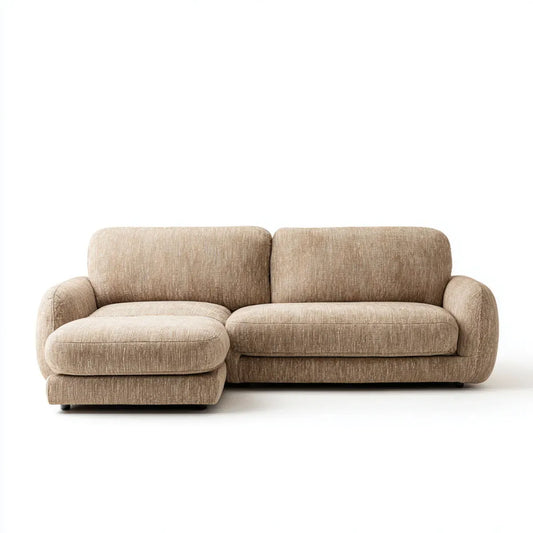 Sofa, Kanapa narożna z krzesełkiem z lewej beżu w poliestrowym cynilu 260 x 160 x 85 cm 3 siedzenia