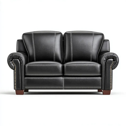 Sofa 2 czarne siedzenia ze skóry syntetycznej PU 150 x 85 x 90 cm prostokątna kształt