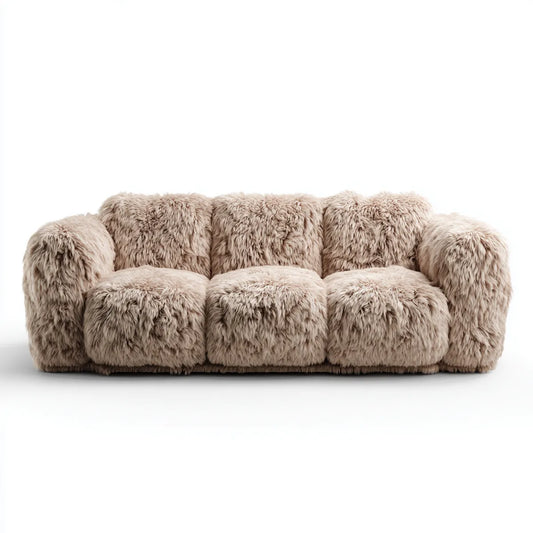 Sofa, 3-fotelikowa kanapa beżowa 220 x 100 x 78 cm z poliestrowym pluszowym prostokątnym