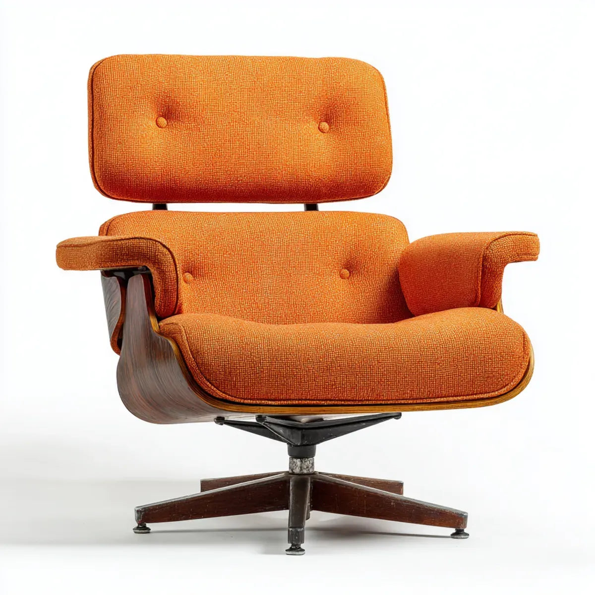 Fotel, Rotacyjne krzesło tapicerowane Pomarańczowy z tapicerką poliestrową i wygiętą ramą drewnianą 78 x 82 x 93 cm